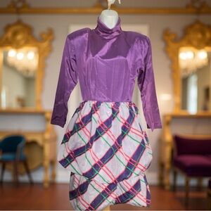 Vintage Miss Dior Rare Purple Plaid Bubble Dress France